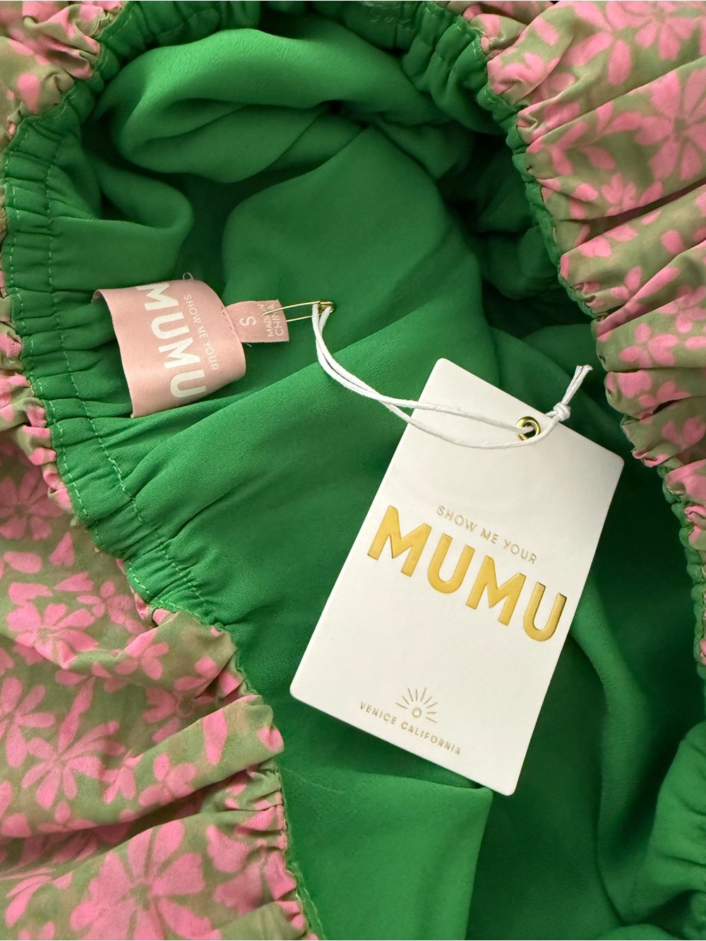 NWT Show Me Your MuMu Brandy Off-Shoulder Dress in Pink & Green Sz S - Picture 9 of 17